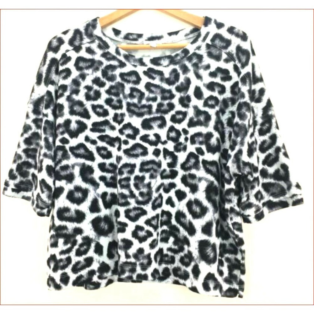 Splendid Womens Leopard Print Sweater Shirt Top RA0132X Black White M NEW